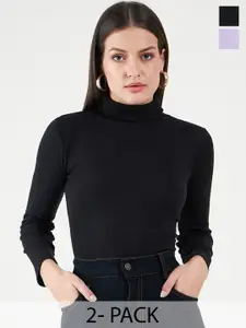 Bitterlime Set of 2 Long Sleeves Turtle Neck Fitted Top