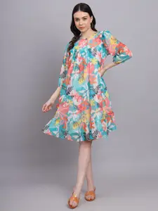 Hinaya Floral Printed Gathered A-Line Dress