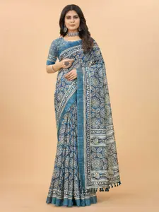 Hinaya Blue & Beige Kalamkari Printed Saree