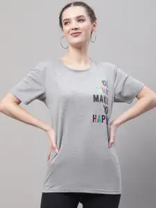 MACK JONNEY Women Grey Printed Applique T-shirt