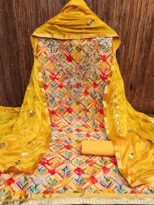 Panzora Ethnic Motifs Printed Sequined Unstitched Dress Material