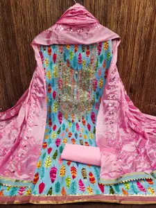 Panzora Ethnic Motifs Printed Sequinned Unstitched Dress Material