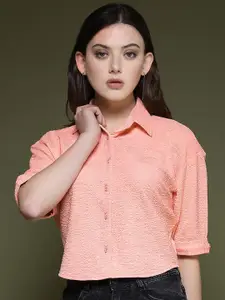 Selvia Self Design Textured Spread Collar Standard Opaque Casual Shirt