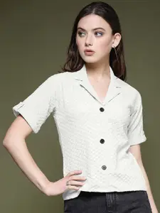 Selvia Geometric Self Design Lapel Collar Opaque Standard Casual Shirt