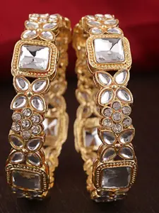 Shining Diva Set Of 2 Gold-Plated & Crystal-Studded Bangles