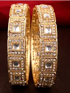 Shining Diva Set Of 2 Gold-Plated Crystal-Studded Bangle