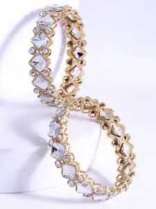 Shining Diva Shining Set Of 2 Gold Plated Crystals Studded Bangle