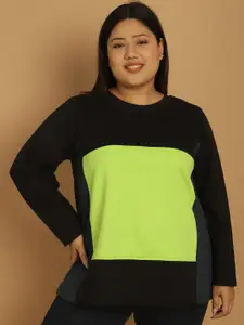 theRebelinme Plus Size Colourblocked Round Neck Pullover Sweatshirt