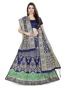 DIVASTRI Woven Design Zari Silk Semi-Stitched Lehenga & Unstitched Blouse With Dupatta