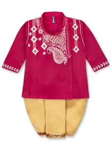 BAESD Boys Ethnic Motifs Embroidered Pure Cotton Straight Kurta With Dhoti Pants