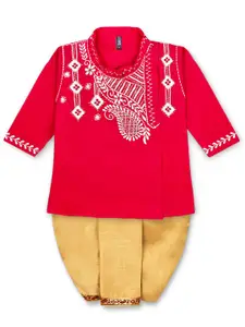 BAESD  Boys Ethnic Motifs Embroidered Thread Work Pure Cotton Kurta with Dhoti Pants