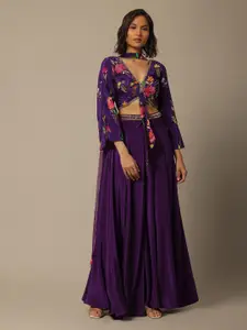 KALKI Fashion Floral Embroidered V-Neck Top Palazzos With Dupatta Co-Ords