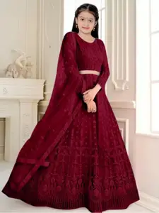 BAESD Girls Embroidered Thread Work Semi-Stitched Lehenga & Unstitched Blouse With Dupatta