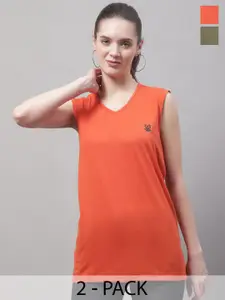 MACK JONNEY Pack Of 2 V-Neck Sleeveless Breathable Cotton Gym T-shirt