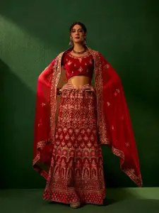 Sangria Zari Embroiderd Semi-Stitched Lehenga Choli