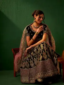 Sangria Maroon Zari Embroidered Semi-Stitched Lehenga Choli