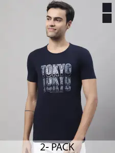 MACK JONNEY Pack Of 2 Typography Printed Cotton Casual T-shirt