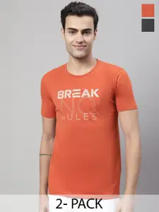 MACK JONNEY Pack Of 2 Typography Printed Round Neck Cotton T-shirt