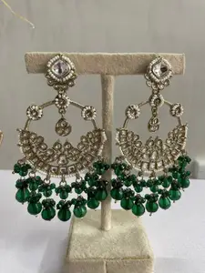ISHKAARA Gold-Plated Kundan Studded Artifical Beads Beaded Chandbalis Earrings