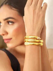 Rubans Voguish 22K Gold-Plated Cubic Zirconia Studded Triple Layer Bangle-Style Bracelet