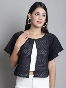 Dressitude Self Design Flared Sleeves Lace Shrug