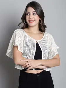 Dressitude Self Design Flared Sleeves Lace Shrug