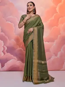 VISHNU WEAVES Woven Design Zari Pure Cotton Bandhani Saree
