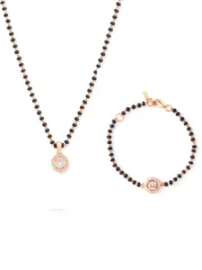 MINUTIAE Rose Gold-Plated Crystal-Studded & Beaded Mangalsutra & Bracelet