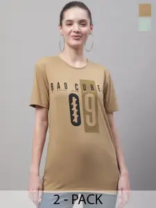 MACK JONNEY Pack Of 2 Typography Printed Cotton T-shirts