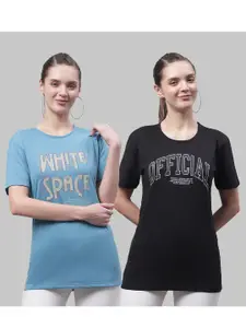 MACK JONNEY Pack Of 2 Typography Printed Round Neck Longline Cotton T-shirt