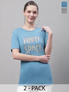 MACK JONNEY Pack of 2 Typography Printed Drop-Shoulder Sleeves Cotton T-shirt