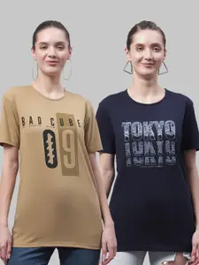 MACK JONNEY Women Multicoloured Typography 2 Printed Pockets T-shirt