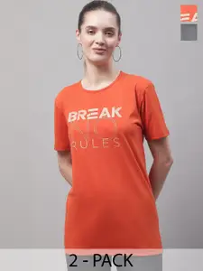 MACK JONNEY Pack Of 2 Typography Printed Cotton T-shirts