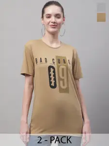 MACK JONNEY Pack of 2 Typography Printed Cotton T-shirt