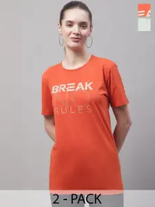 MACK JONNEY Pack Of 2 Typography Printed Short Sleeves Cotton T-shirt