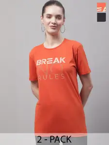 MACK JONNEY Pack Of 2 Typography Printed Cotton T-shirt