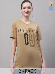 MACK JONNEY Pack Of 2 Typography Printed Round Neck Cotton Casual T-shirt