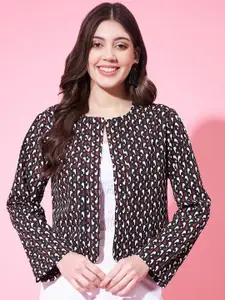 Fbella Geometric Printed Long Sleeves Open Front Shrug