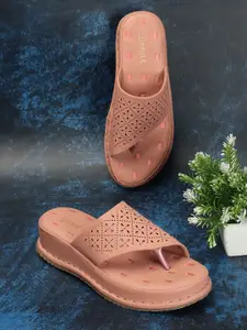 Denill Open Toe Flats with Laser Cuts