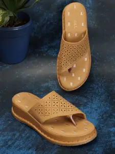 Denill Open Toe Flats with Laser Cuts