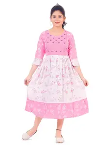 BAESD Girls Floral Printed Fit & Flare Midi Opaque Casual Dress