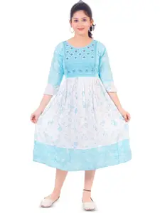 BAESD Girls Floral Round Neck Semi Sheer Empire Midi Dress