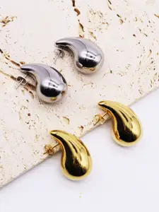 VAGHBHATT Set Of 2 Stainless Steel Teardrop Shaped Drop Earrings
