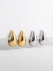 VAGHBHATT Set Of 2 Stainless Steel Teardrop Shaped Drop Earrings
