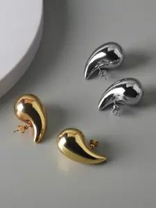 VAGHBHATT Set Of 2 Stainless Steel Teardrop Shaped Drop Earrings