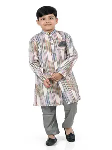 BAESD Boys Striped Printed Mandarin Collar Straight Kurta With Trouser