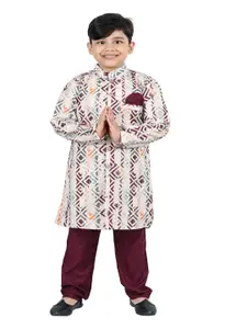 BAESD Boys Geometric Printed Mandarin Collar Straight Kurta With Trousers