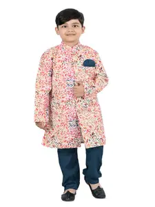 BAESD Boy Floral Printed Mandarin Collar Long Sleeves Kurta with Churidar