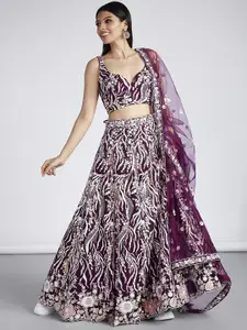 panchhi Embroidered Sequinned Semi-Stitched Lehenga & Unstitched Blouse With Dupatta