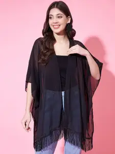 Fbella Three-Quarter Sleeves Chiffon Open Front Shrug